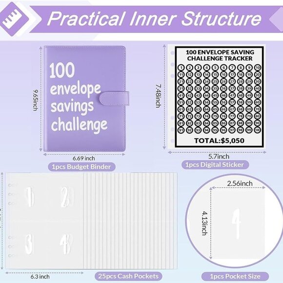 100 Envelope Money Savings Challenge Binder $5,500 (Purple) - Picture 4 of 5